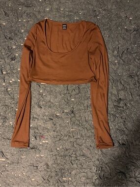 Brown Long-Sleeve Crop Top
